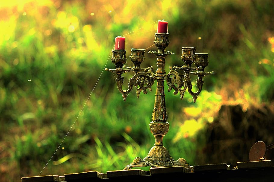 candelabros, telaraña, viejo, al aire libre, místico, antiguo, metal, telarañas, estado de ánimo, jardín