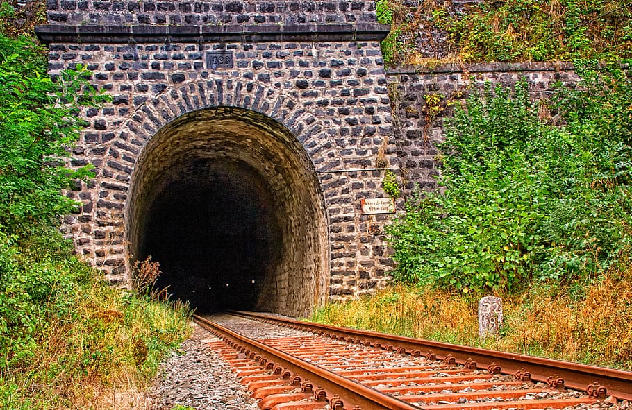 tunnel, railway tunnel, monreal, rhineland palatinate, railroad track, track, dark, rails, old, gleise