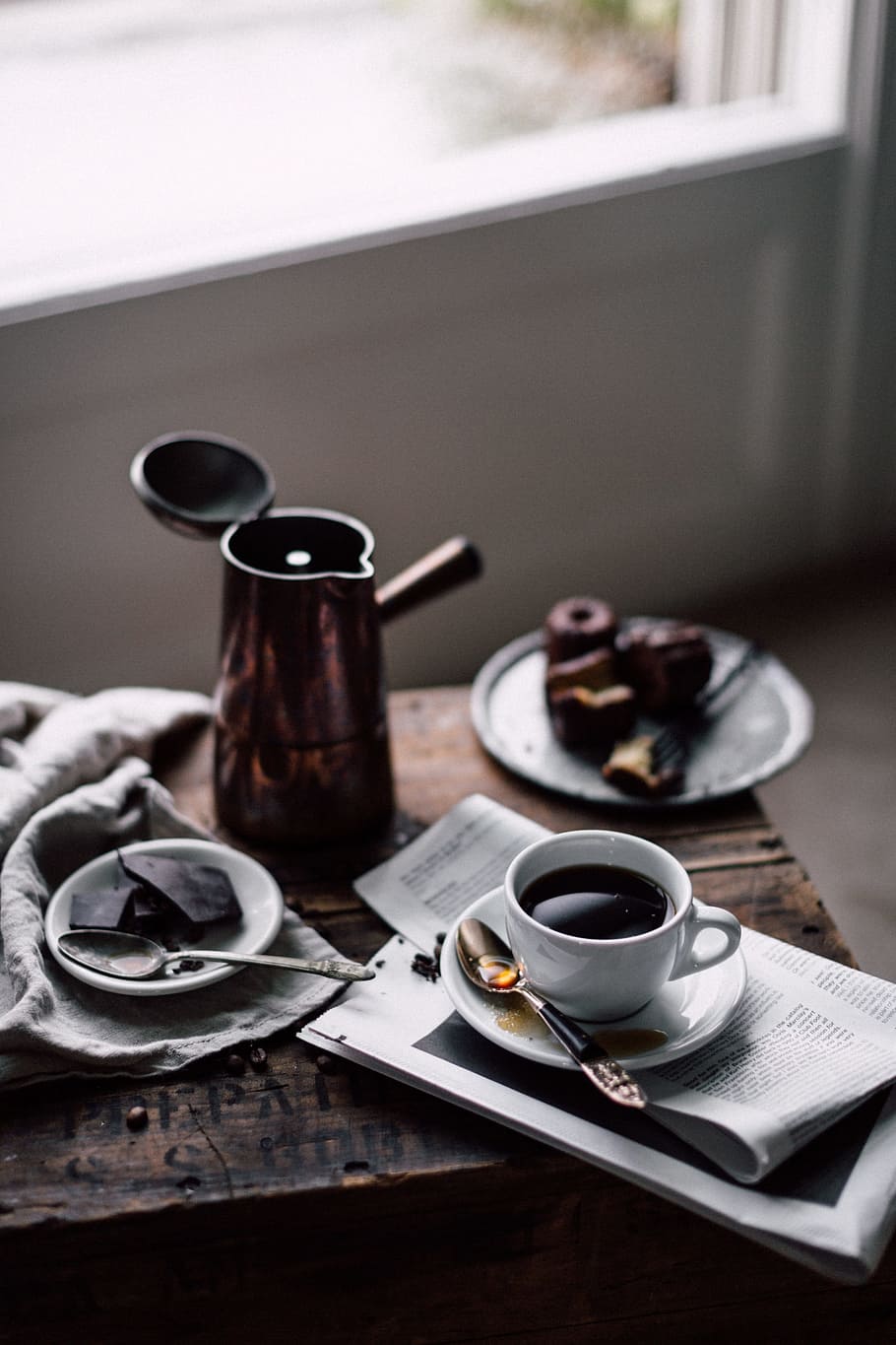 café preto, café da manhã, café, caneca de café, copo, antiquado, rústico, rustique, mesa, beber