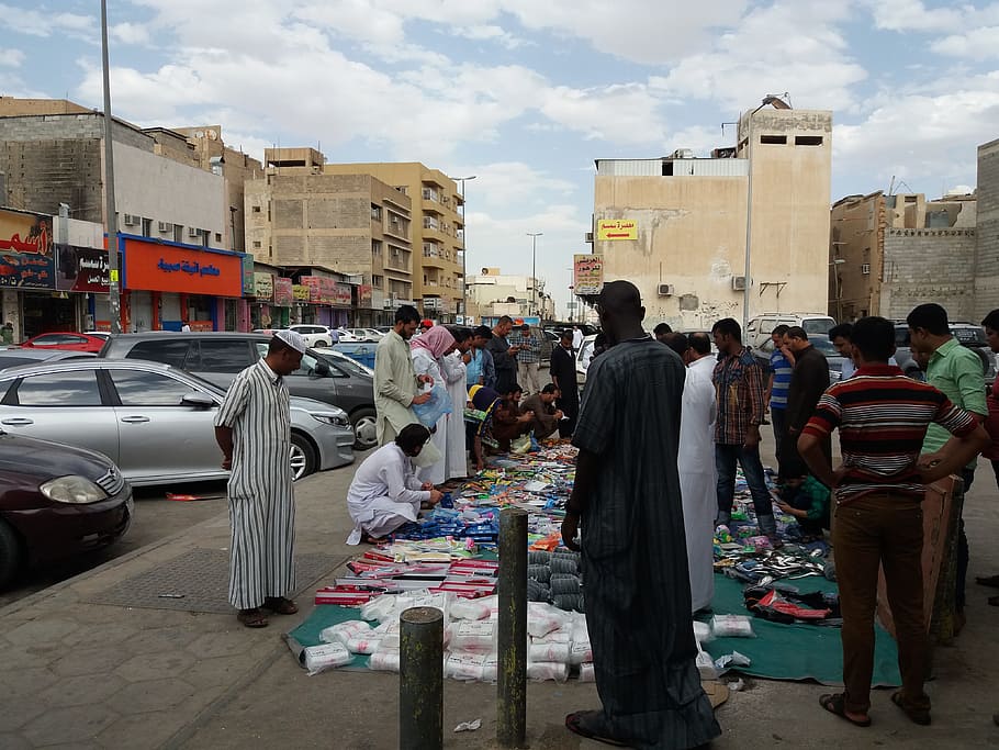 loja, rua, vendedores, roupas, saudita, mercado, pessoas, arábia, arquitetura, estrutura construída