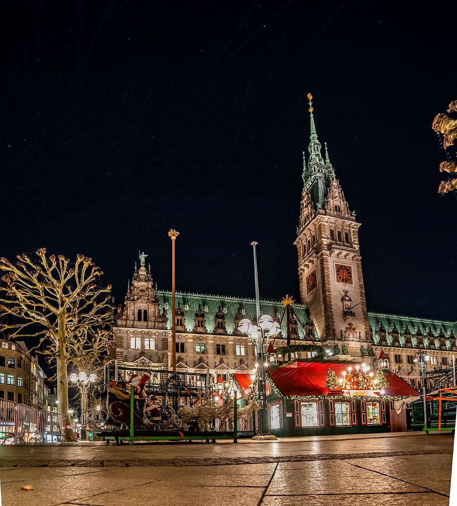 christmas market, hamburg, town hall, christmas, lights, mood, advent, town hall square, jungfernstieg, christmas decoration