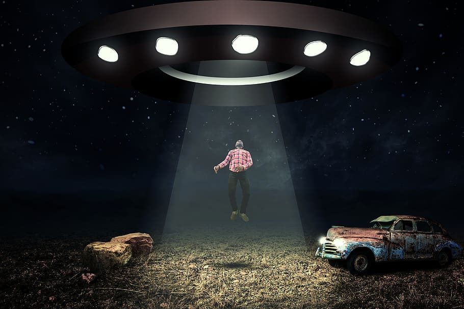 universe, vessel, extraterrestrial, car, full length, illuminated, one person, night, real people, standing