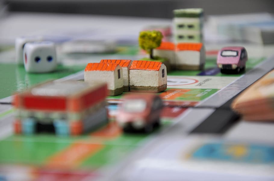 bank real estate custom, monopoly craft, monopoly custon game, monopoly custon, selective focus, multi colored, large group of objects, toy, creativity, indoors