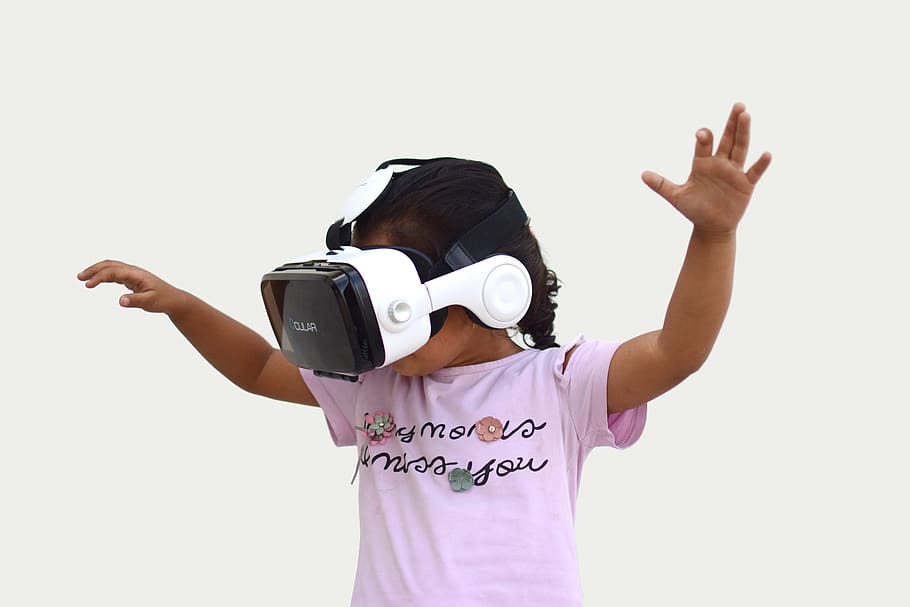 realidad aumentada, vr, realidad virtual, niño, dispositivo, tecnología, auriculares, virtual, realidad, gafas