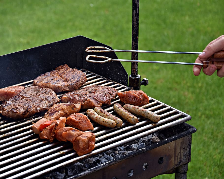 barbecue, picnic, grill party, flare-up, human hand, meat, hand, barbecue grill, human body part, food and drink