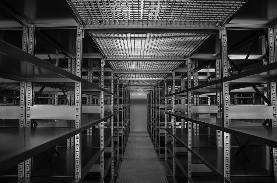 industry, shelf, steel, stock, black and white photography, metal, background, pattern, warehouse, steel art
