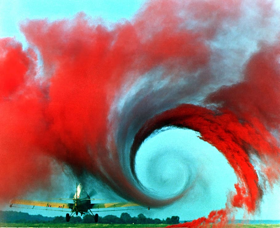 vortex, airplane, plane, flying, air, smoke - physical structure, red, motion, day, outdoors