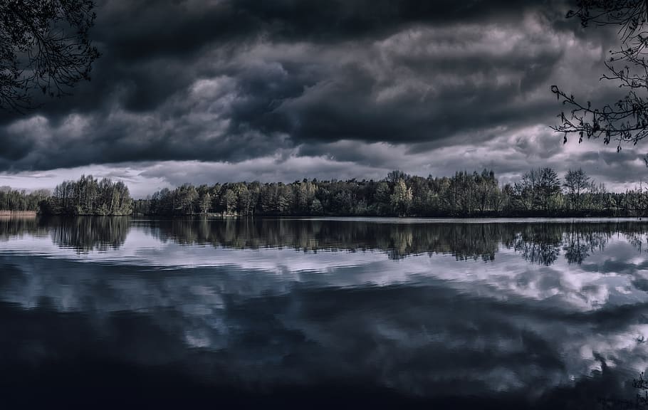 lake, mirroring, water, nature, reflection, sky, landscape, clouds, mystical, trees