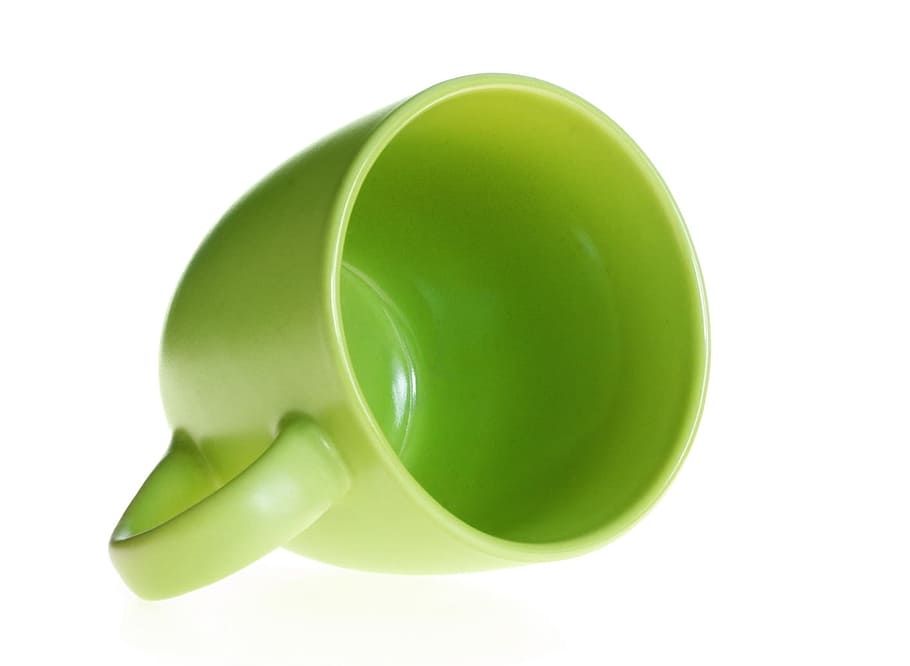 verde, café, bebidas, brillante, cerámica, limpiar, primer plano, colorido, taza, tazas