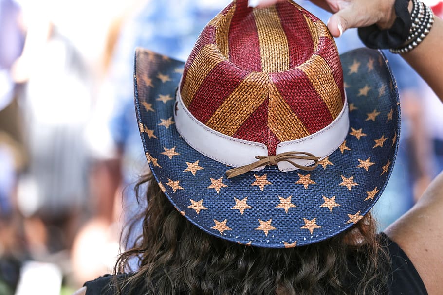 sombrero de vaquero, de colores, estrellas, rayas, cuarto, julio, 4 de julio, bandera americana, celebración, ropa