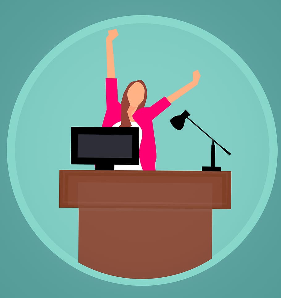 presenter, finished, lectern, ready, weekend, -, illustration., vacation, payroll, people