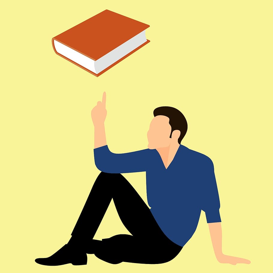 book, reading, illustration, concept, cover, icon, isolated, library, pointing, man