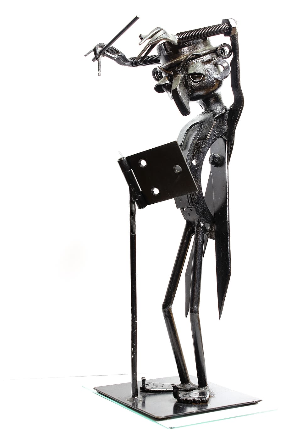 isolated, steel, music conductor, stainless figure, stainless, vintage, used tools, modern sculpture, sculpture, music