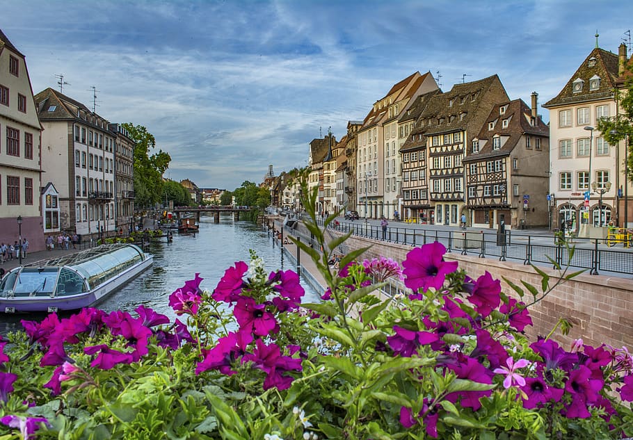 strasbourg, france, german, town, tourism, river, architecture, ship, buildings, urban