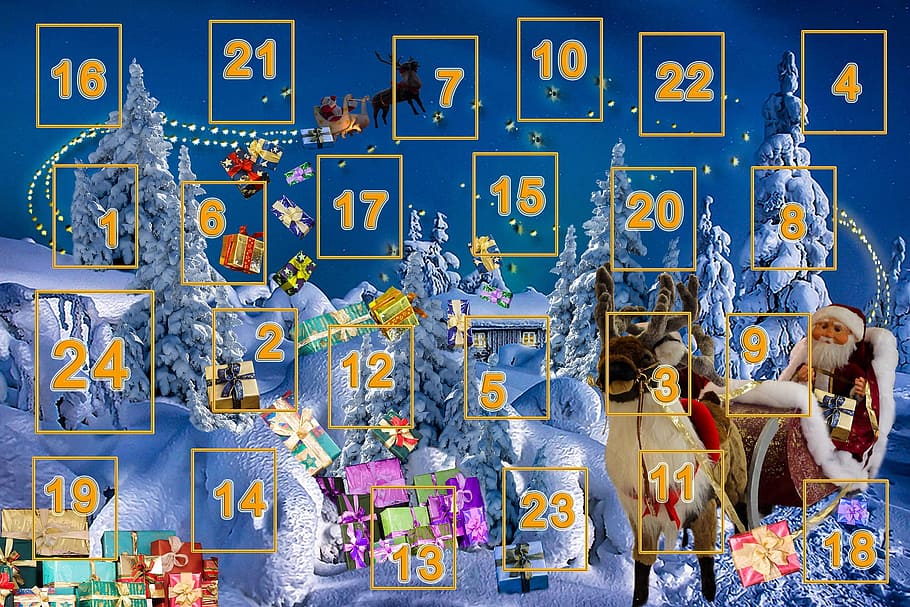 calendario, adviento, navidad, invierno, frío, hielo, nieve, santa claus, representación humana, día