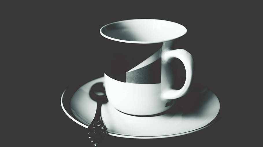taza de té, negro, blanco y negro, café, taza, oscuro, cuchara, té, blanco, comida y bebida