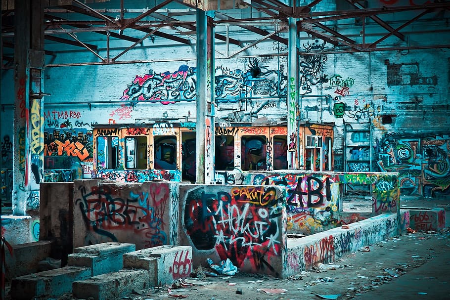 hilang, tempat, ghetto, cat, dicat, dinding, tekstur, konstruksi, grunge, kumuh