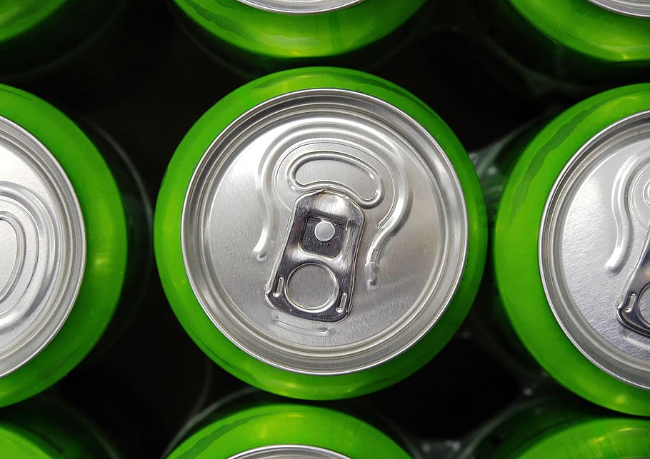 lata, bebida, anillo, tirón, lengüeta, aluminio, verde, cerveza, refresco, pop