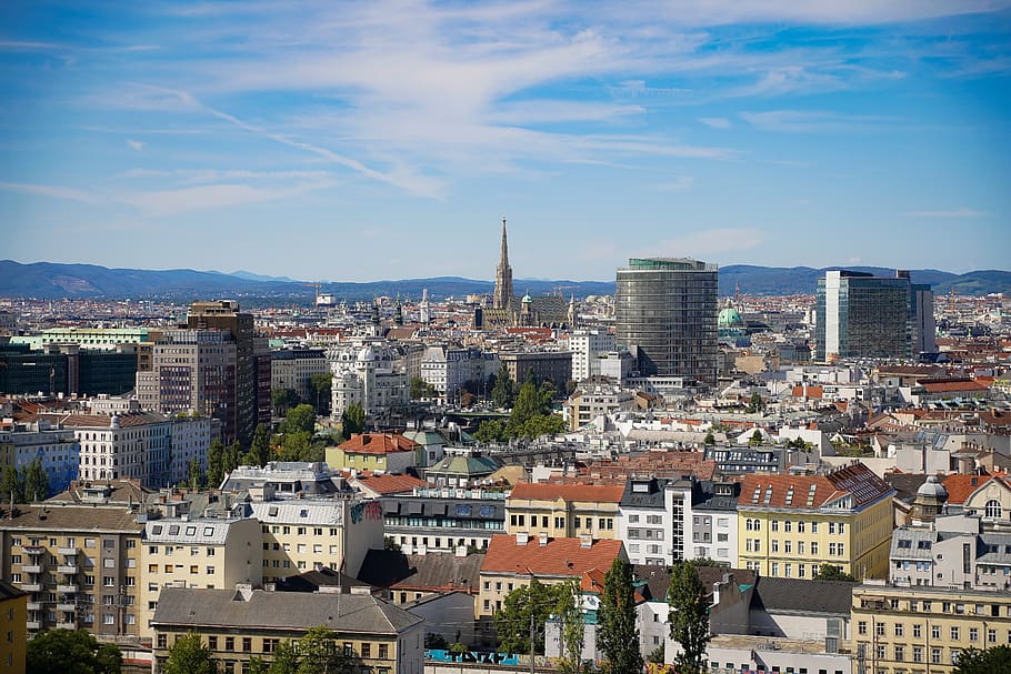 vienna, austria, panorama, vienna from above, aerial view, the centre of vienna, city trip, historic center, donau city, tourism
