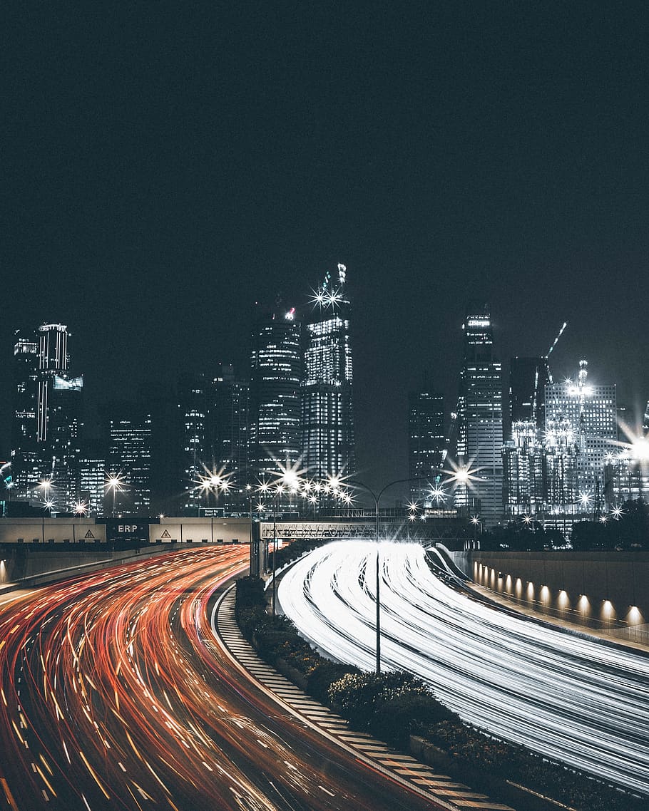 traffic, night, city, cars, lights, urban city, blur, city at night, blurred lights, illuminated
