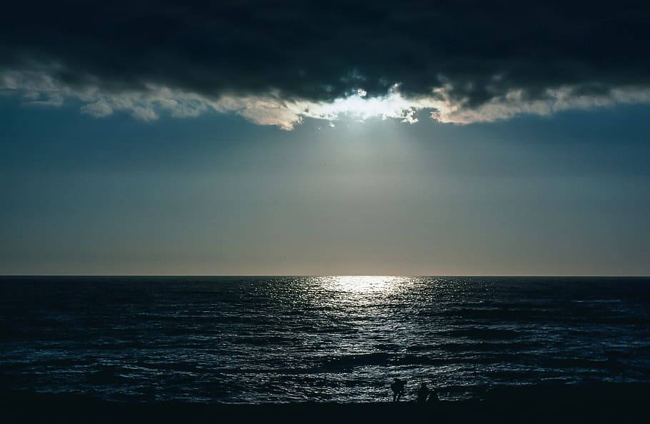 mancha solar, agua, hermosa, nube, nubes, costa, horizonte, paisaje, luz, mañana