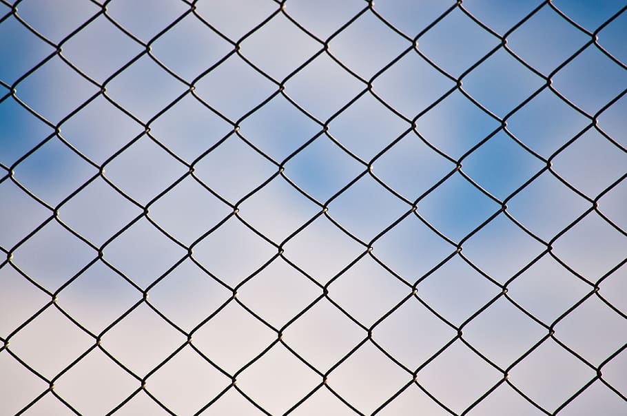 wire, grid, web, fence, pattern, prison, background, sky, lock, locked