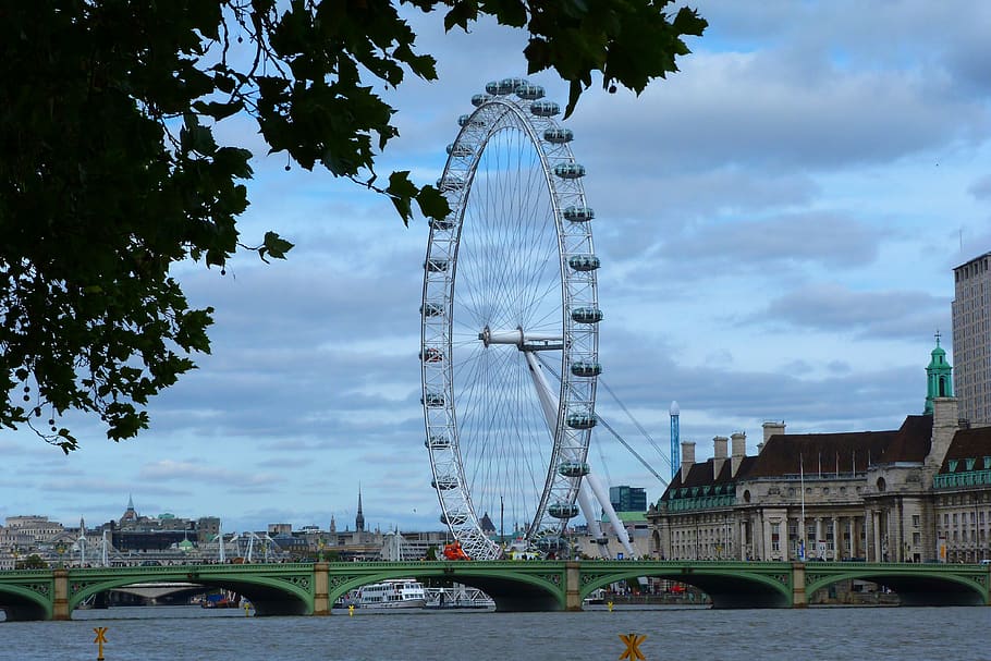 london, eye, attraction, landmark, river, thames, architecture, built structure, sky, ferris wheel
