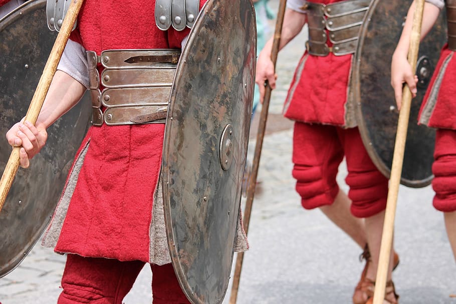 soldiers, romans, armor, shield, spear, parade, rome, gladiator, novel, antiquity