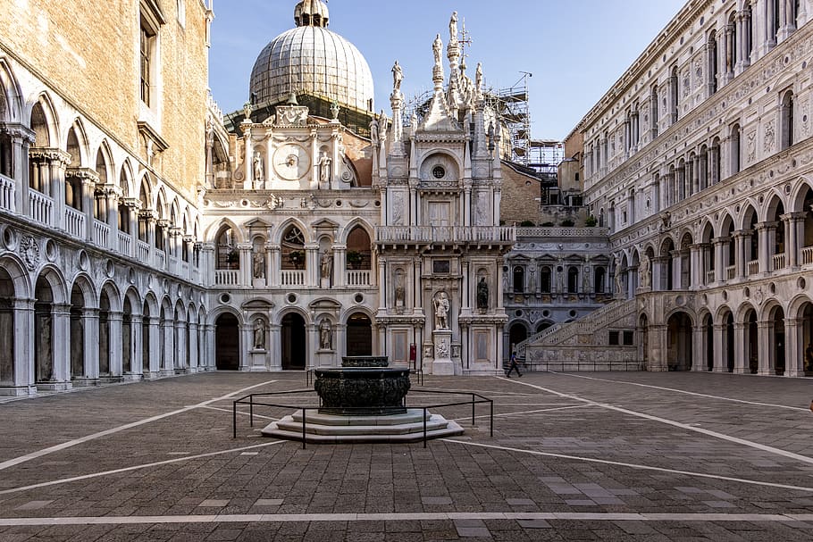 venice, palace, doge, architecture, building, palazzo ducale, built structure, building exterior, dome, place of worship