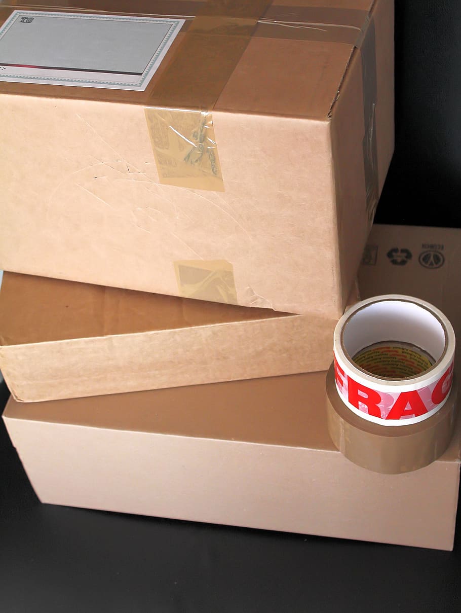 caixas, parcelas, entregar, papelão, marrom, pacote, correio, caixa de papelão, embalagem, endereço