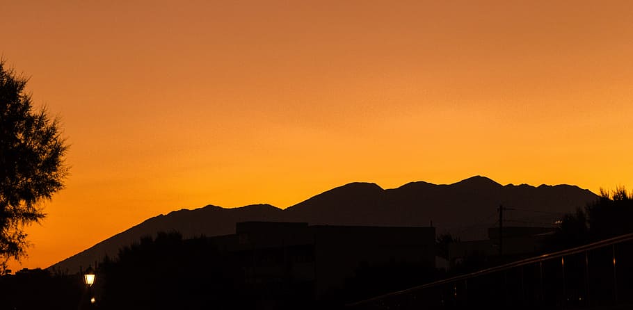 sunset, color, greece, crete, orange, sky, minimal, silhouette, mountain, orange color