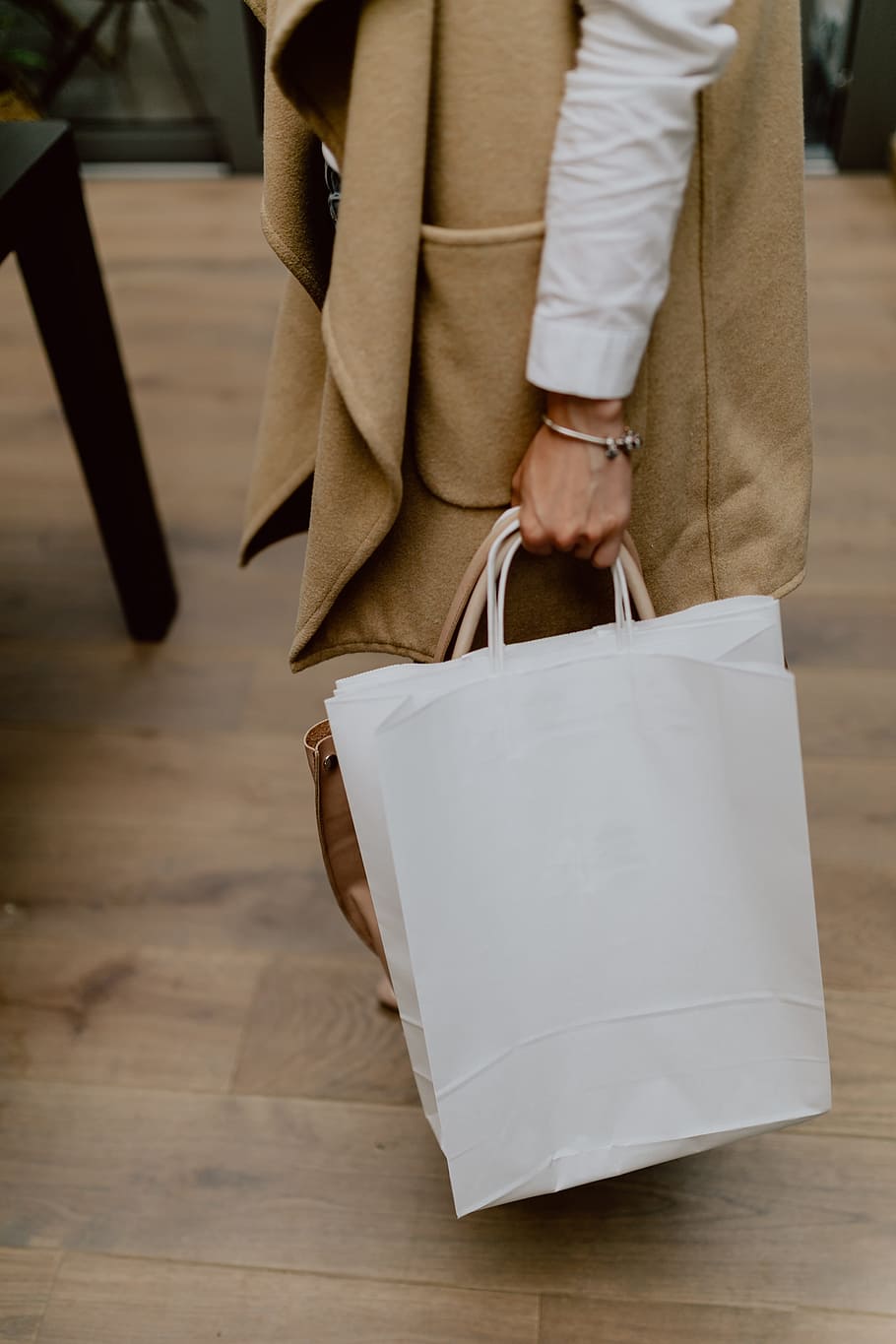 mujer, en blanco, bolsa de papel, hembra, copia espacio, copia, copyspace, blanco, bolsa, moda