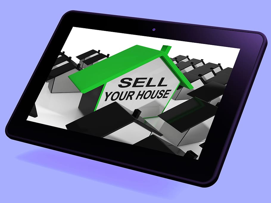 vender, casa, tablet, significado, marketing, propriedade, leilão, compradores, listar uma casa, on-line