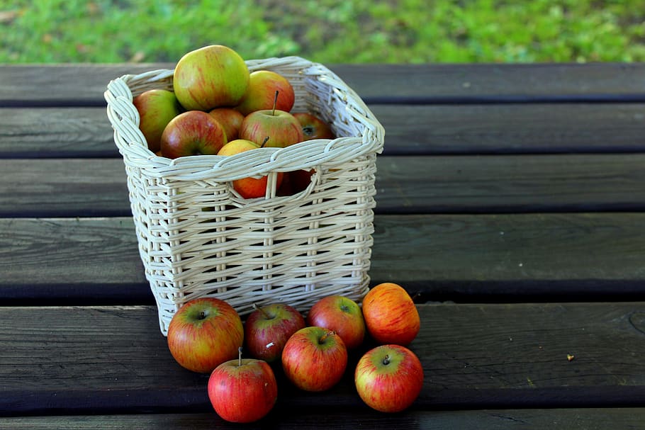 keranjang, buah, keranjang dengan apel, musim gugur, panen buah, vitamin, makan, sehat, makanan, apel