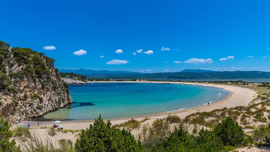 greece, beach, summer, blue, mediterranean, bay, peloponnese, vacations, sea, water