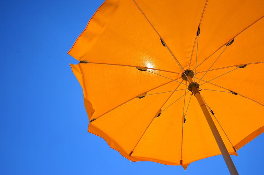 yellow, parasol, summer, holiday, umbrella, beach, marine, sky, sand, blue