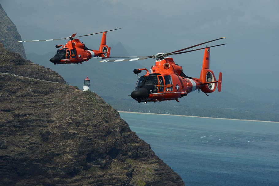 helicopters, mh-65, dolphin, search and rescue, sar, twin-engine, single main rotor, coast guard, usa, flying