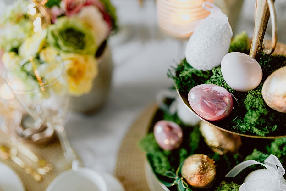 dekorasi meja paskah, liburan, penuh warna, dekorasi, dekorasi rumah, musim semi, telur, paskah, makanan, makanan dan minuman