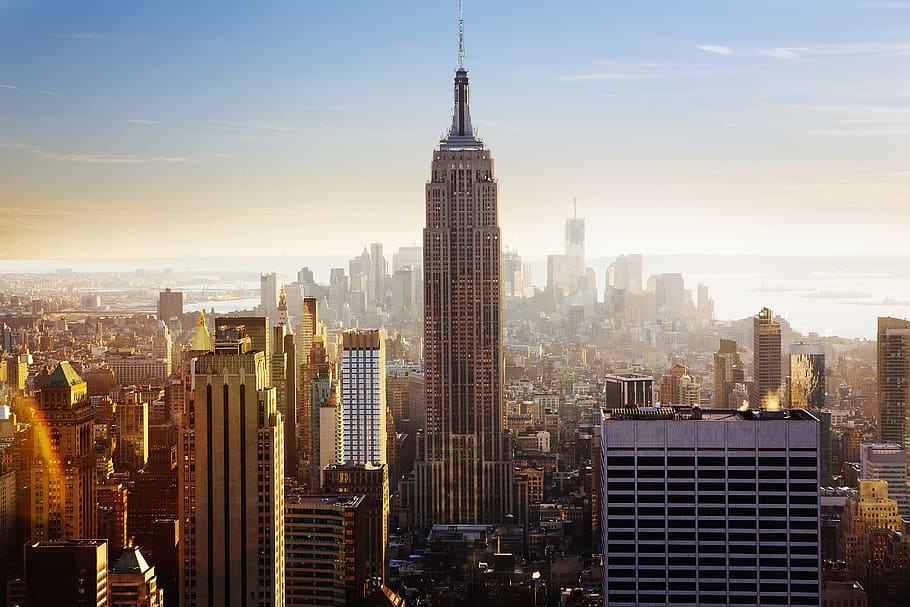 edificio empire state, estados unidos, ciudad de nueva york, paisaje urbano, arquitectura, horizonte, rascacielos, puesta de sol, exterior del edificio, estructura construida