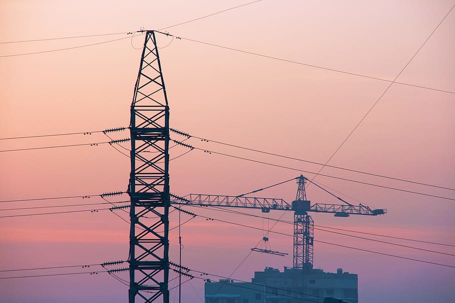 power, powerful, grid, tower, electricity, sunset, electric, steel, nobody, generator