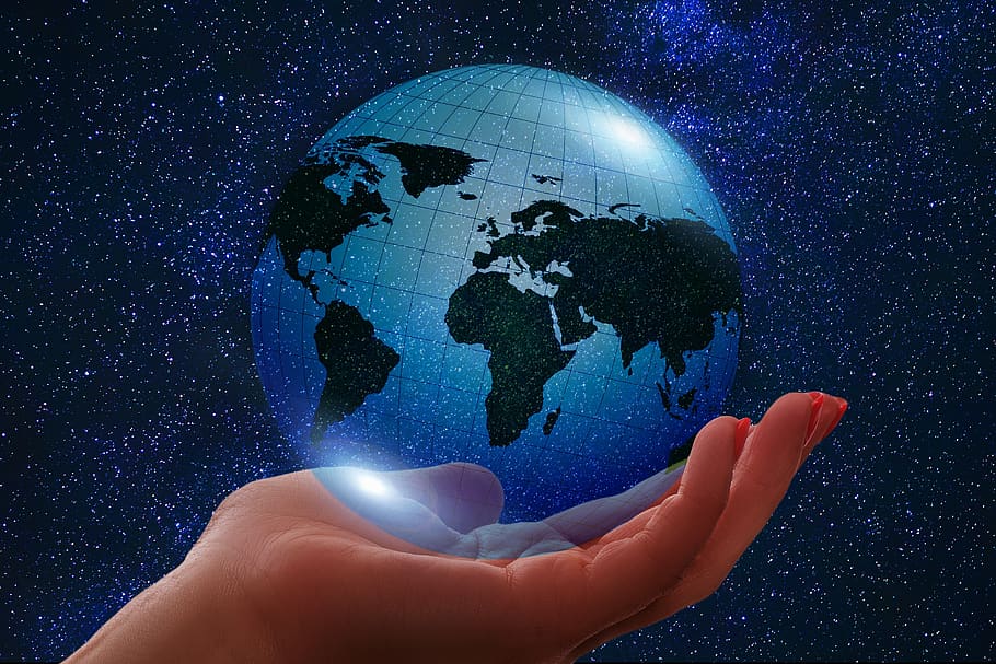globe, bumi, dunia, tangan, simpan, presentasi, alam semesta, ruang, bintang, langit berbintang
