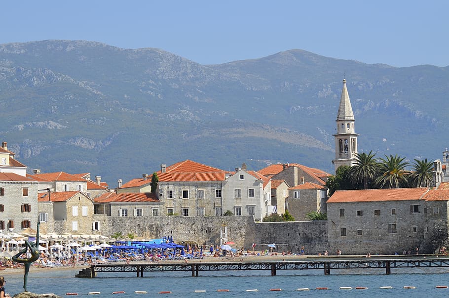 montenegro, mar, mar adriático, o mediterrâneo, férias, turismo, cidade velha, velho budva, telhado vermelho, praia