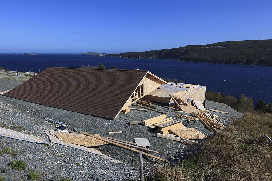 rumah, rusak, badai angin, badai., kerusakan, angin, strom, baru, bangunan, alam