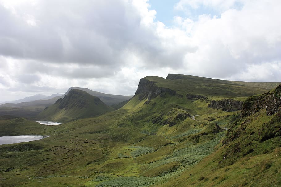 scotland, pulau skye, dataran tinggi, soliter, lanskap, alam, laut, pegunungan, hijau, indah