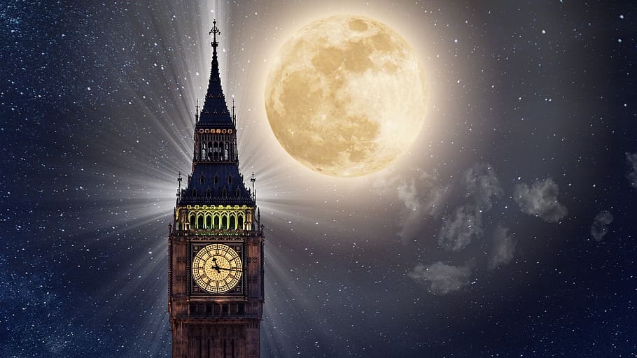 big ben, full moon, tower, night, moonlight, london, romantic, mysterious, landmark, england