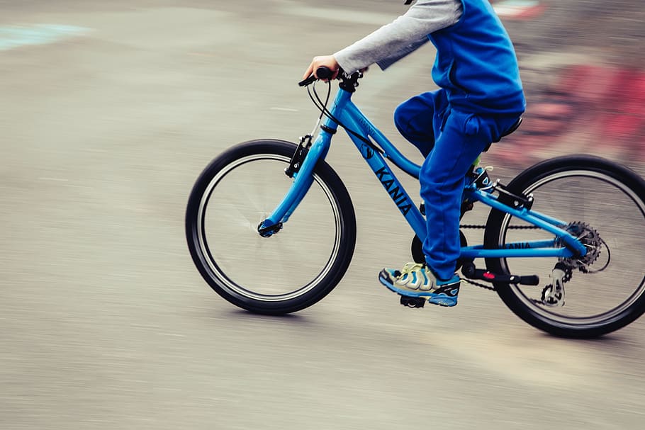 exercício, fitness, saudável, bicicleta, andar de bicicleta, pessoas, criança, menino, azul, transporte