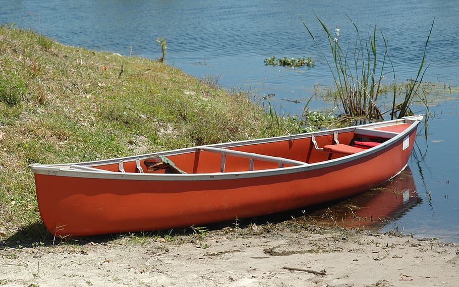 canoe, boat, lake, shore, background, water, adventure, paddle, canoeing, activity