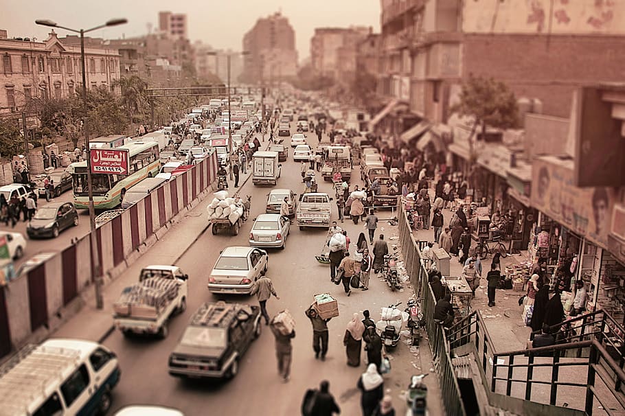 travel, city, cairo, egypt, traffic, traffic jam, blocked, street scene, road, big city