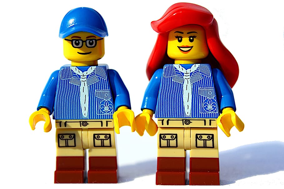 lego, mini figure, game figure, doll, path finder, group, boy, girl, couple, pair