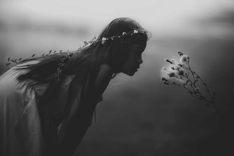 young girl, mystical, black and white, stunning, mystic, portrait, young, girl, dreamy, fantasy girl